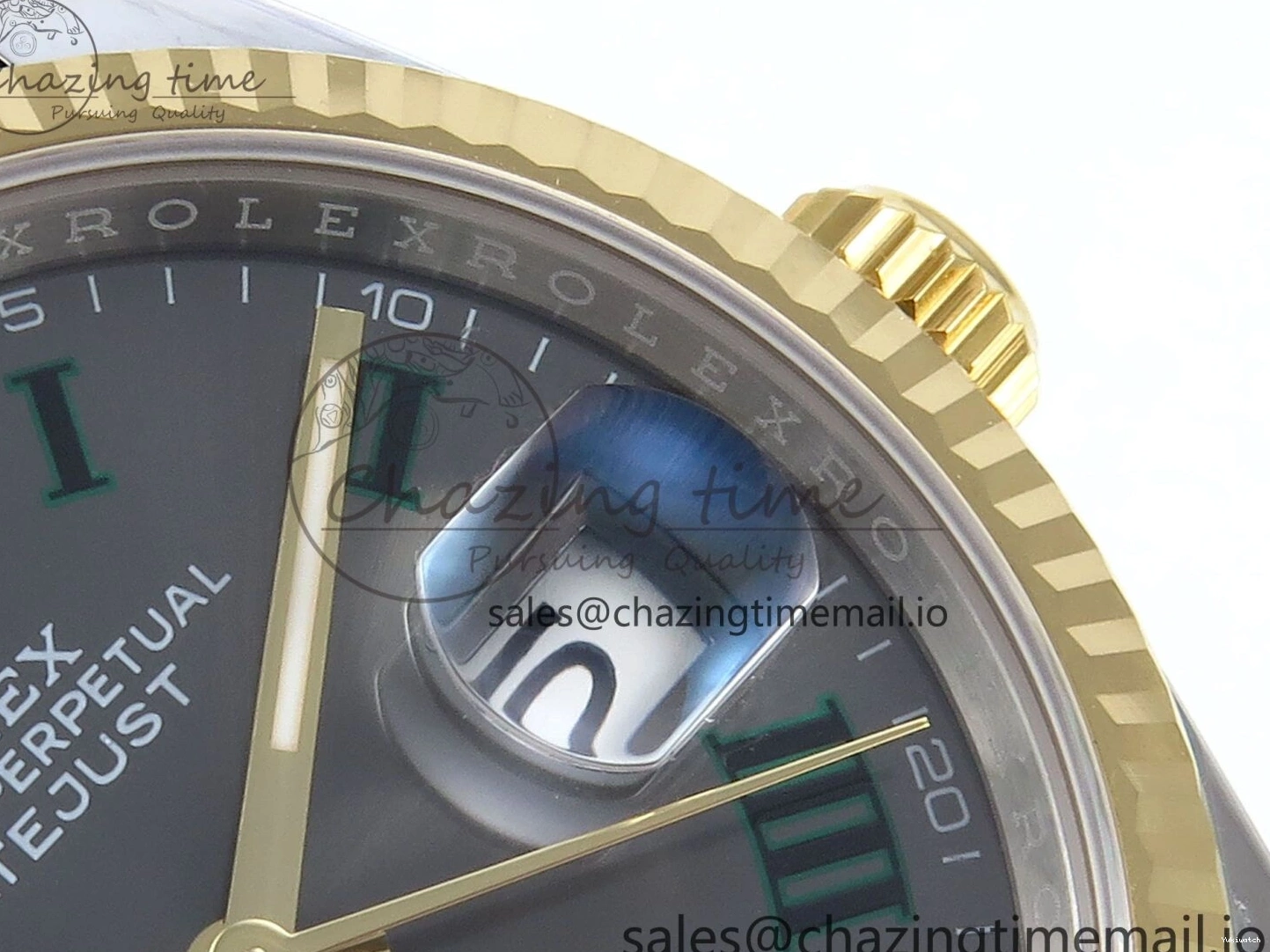 A3235 on Edition 36 126233 YG EWEF Marker Best DateJust Green Gray Bracelet Roman Dial Oyster SS 0212